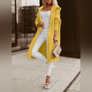 Cute Cozy Women's Golden Yellow Long Sweater Cardigan